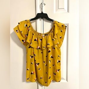 Yellow Ruffle Blouse with Vented back